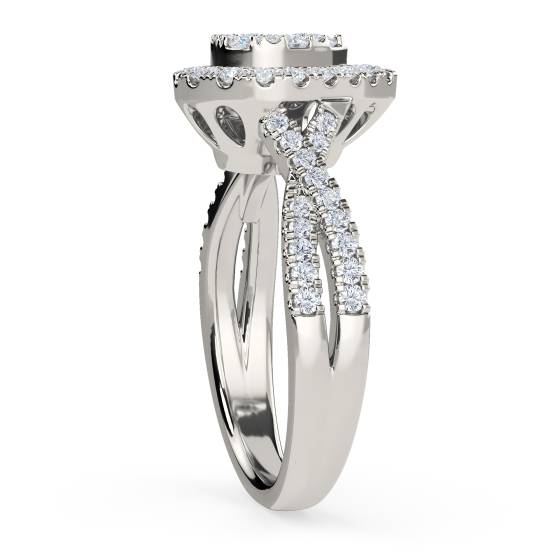 Single Halo Round Diamond Cluster Shoulder Set Ring