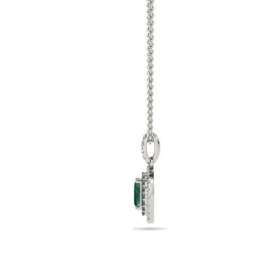 1.45ct Emerald Double Halo Oval Pendant and Chain