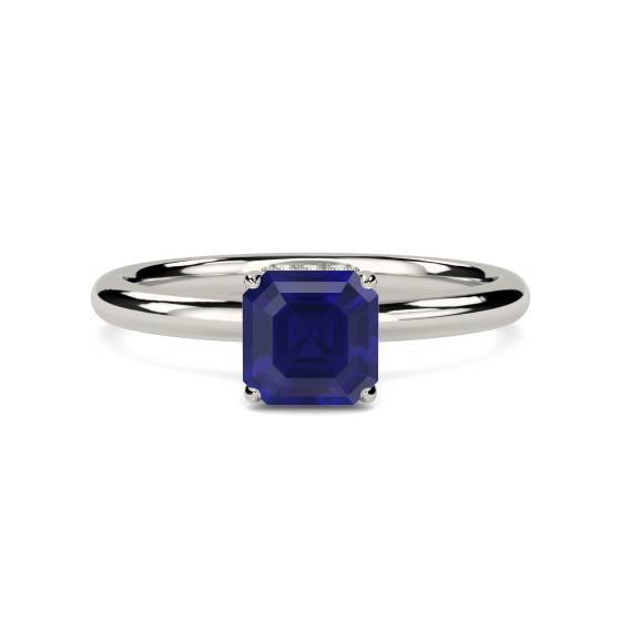 Asscher Blue Sapphire Gemstone Halo Ring