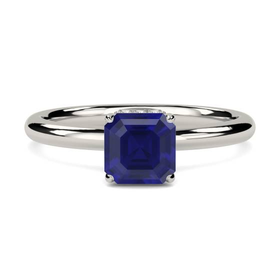 Asscher Blue Sapphire Gemstone Halo Ring