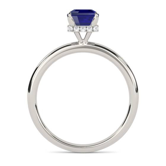 Asscher Blue Sapphire Gemstone Halo Ring
