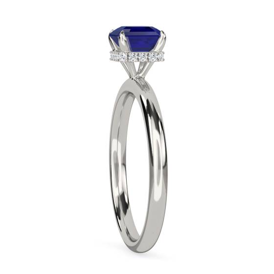Asscher Blue Sapphire Gemstone Halo Ring