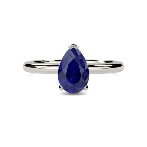 Pear Blue Sapphire Gemstone Halo Ring