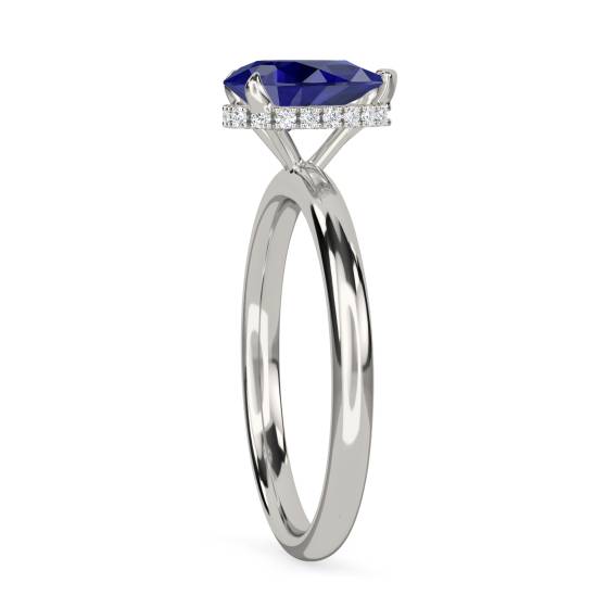 Pear Blue Sapphire Gemstone Halo Ring