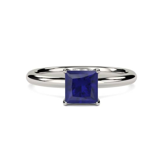Princess Blue Sapphire Gemstone Halo Ring
