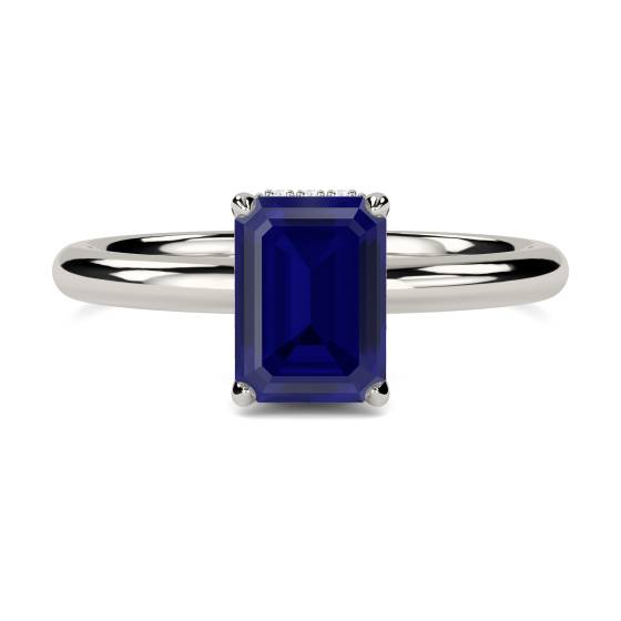 Radiant Blue Sapphire Gemstone Halo Ring