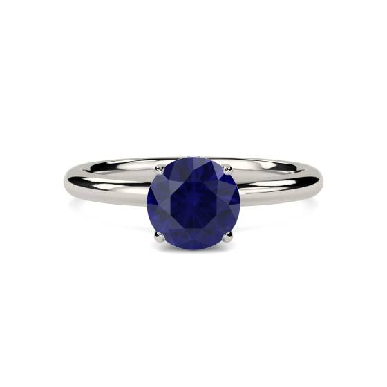 Round Blue Sapphire Gemstone Halo Ring