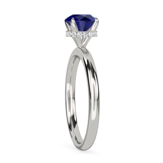 Round Blue Sapphire Gemstone Halo Ring