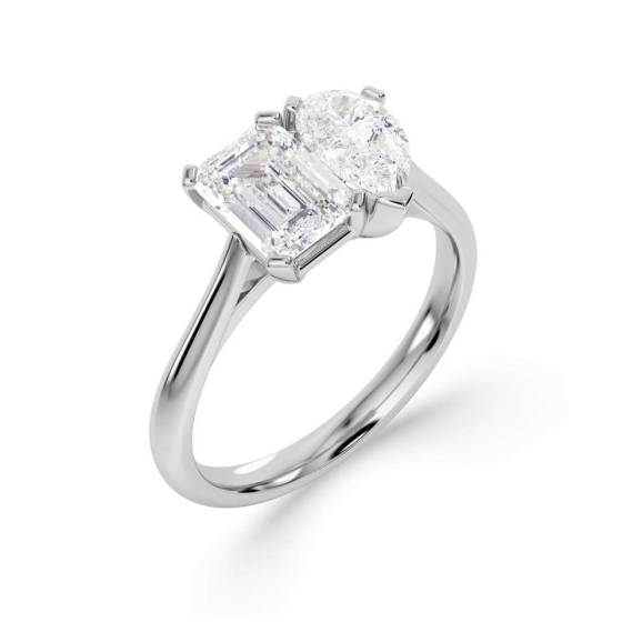 Emerald and Pear Two Stone Diamond Ring