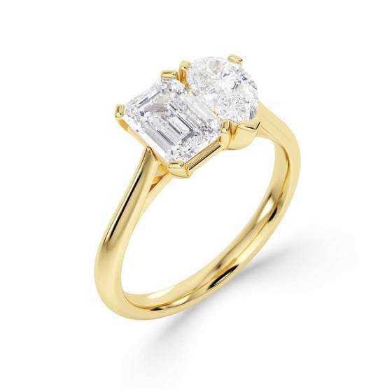 Emerald and Pear Two Stone Diamond Ring