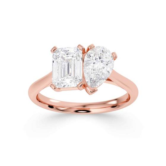 Emerald and Pear Two Stone Diamond Ring