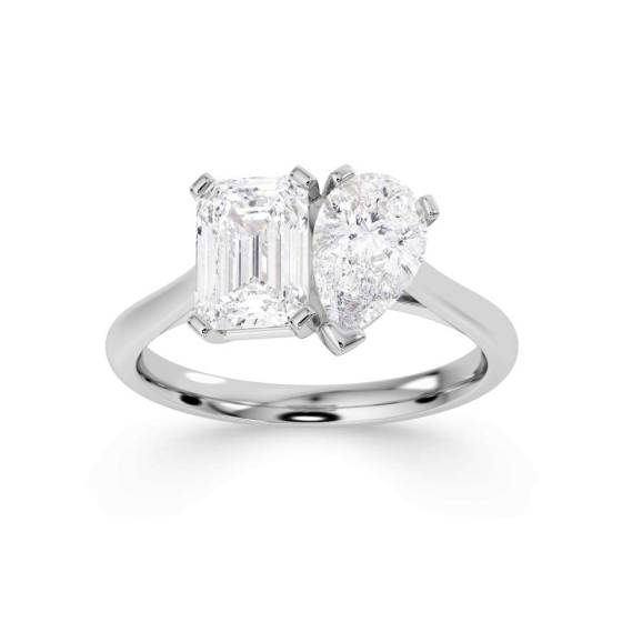 Emerald and Pear Two Stone Diamond Ring