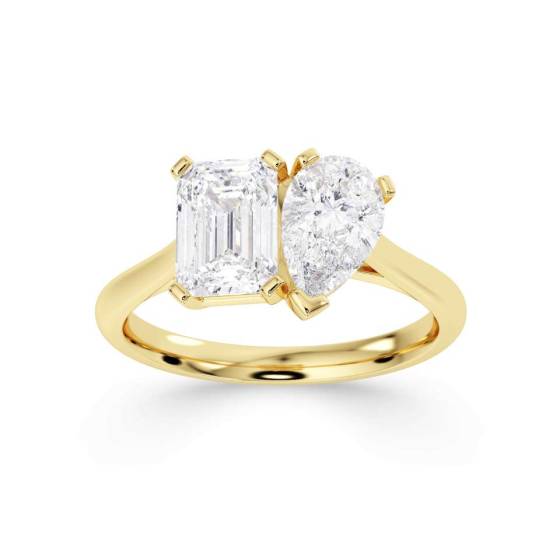 Emerald and Pear Two Stone Diamond Ring