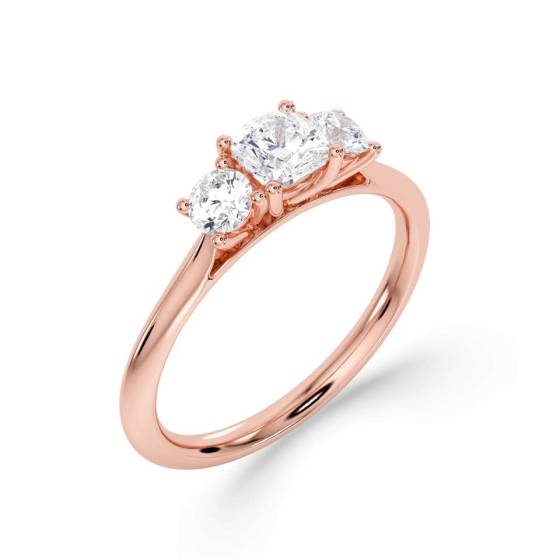 Cushion and Round Trilogy Diamond Ring