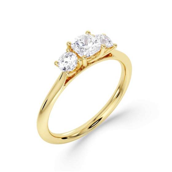 Cushion and Round Trilogy Diamond Ring