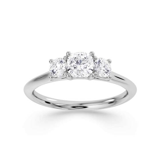 Cushion and Round Trilogy Diamond Ring