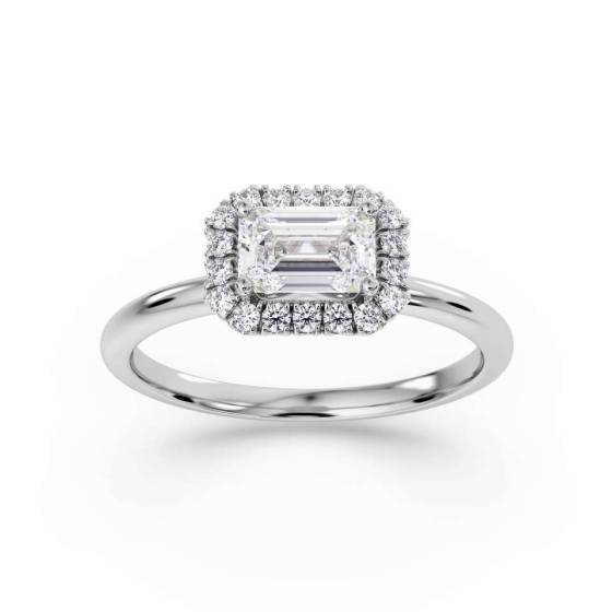 Emerald Diamond Single Halo Ring