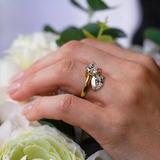 2 Stone Pear Diamond Ring