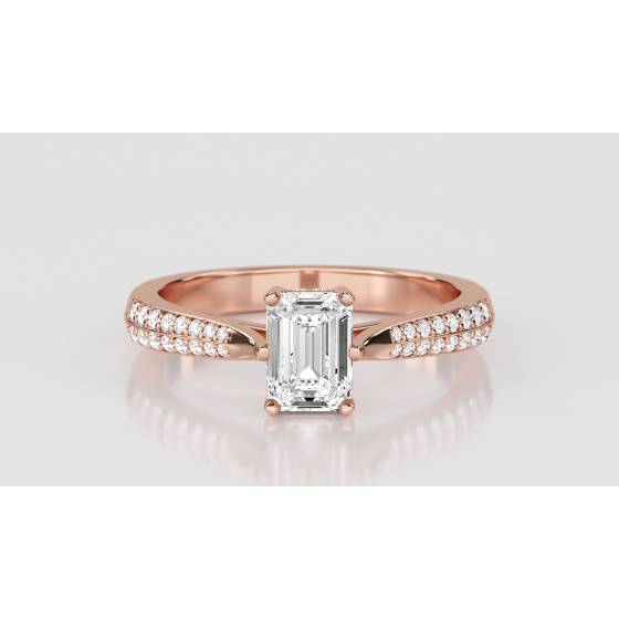 Knife Edge Emerald and Round Diamond Vintage Ring