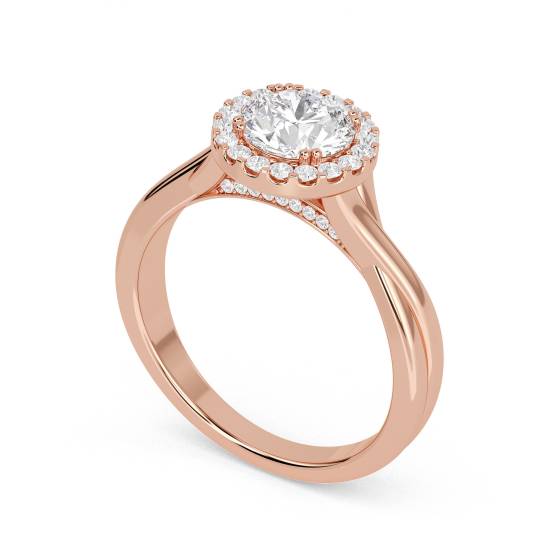 Twist Round Diamond Single Halo Ring