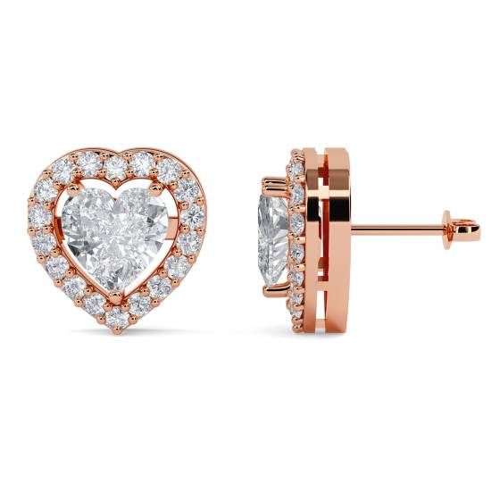 Heart Diamond Single Halo Earrings