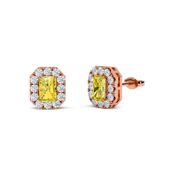 Fancy Yellow Radiant Diamond Halo Earrings
