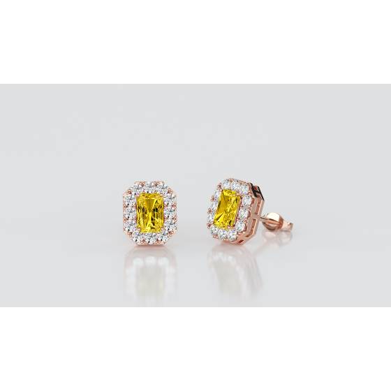 Fancy Yellow Radiant Diamond Halo Earrings