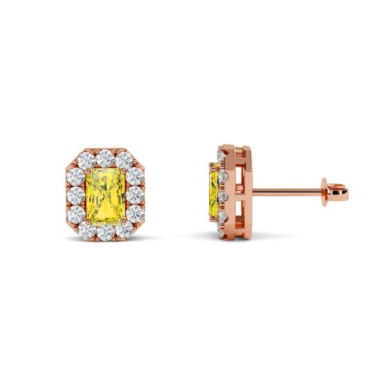 Fancy Yellow Radiant Diamond Halo Earrings