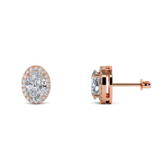 Oval Diamond Single Halo Earrings