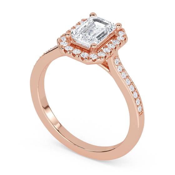 Emerald Diamond Single Halo Shoulder Set Ring