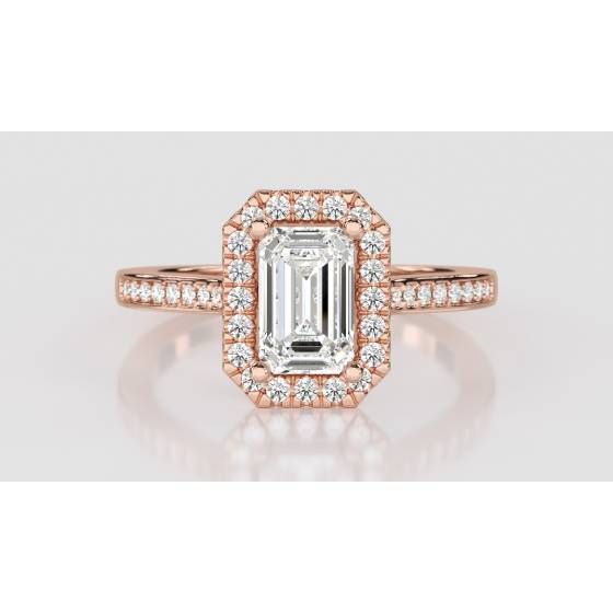Emerald Diamond Single Halo Shoulder Set Ring