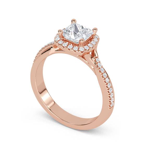 Princess Diamond Single Halo Shoulder Set Ring