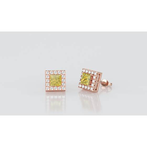 Fancy Yellow Princess Diamond Halo Earrings