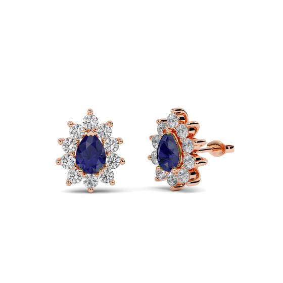 Blue Sapphire and Diamond Cluster Earrings