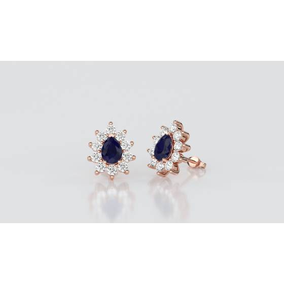 Blue Sapphire and Diamond Cluster Earrings