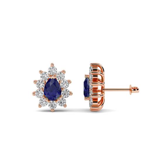 Blue Sapphire and Diamond Cluster Earrings