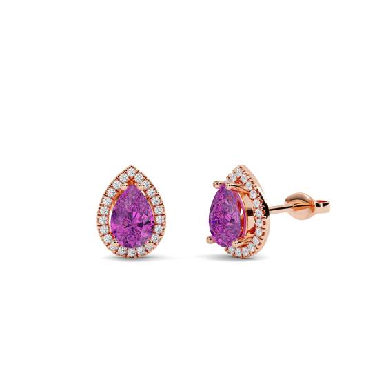 Pear Shaped Pink Sapphire and Diamond Cluster Earrings