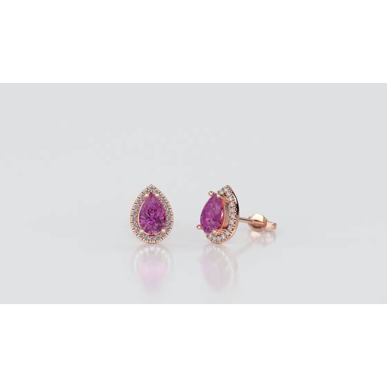 Pear Shaped Pink Sapphire and Diamond Cluster Earrings