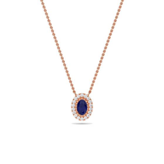 Oval Shaped Blue Sapphire and Diamond Pendant