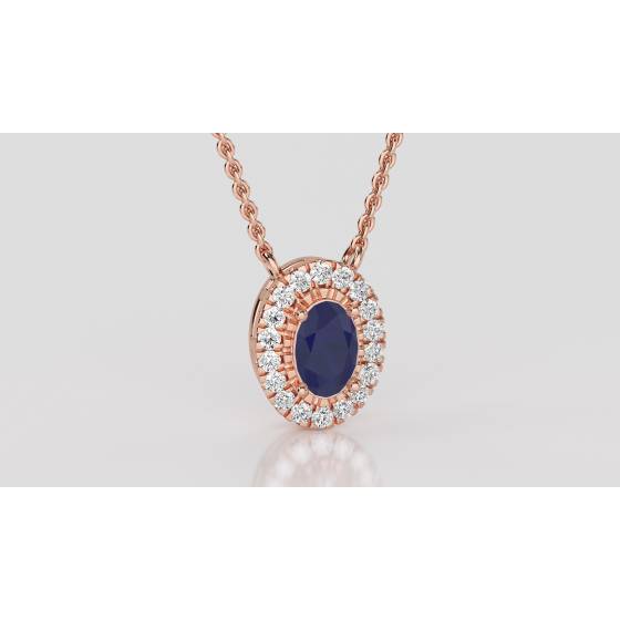 Oval Shaped Blue Sapphire and Diamond Pendant