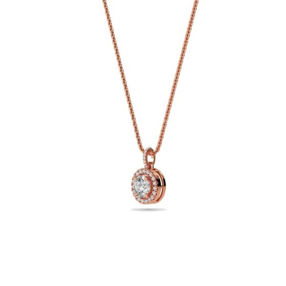 Pave Set Round Diamond Single Halo Pendant