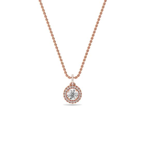 Pave Set Round Diamond Single Halo Pendant
