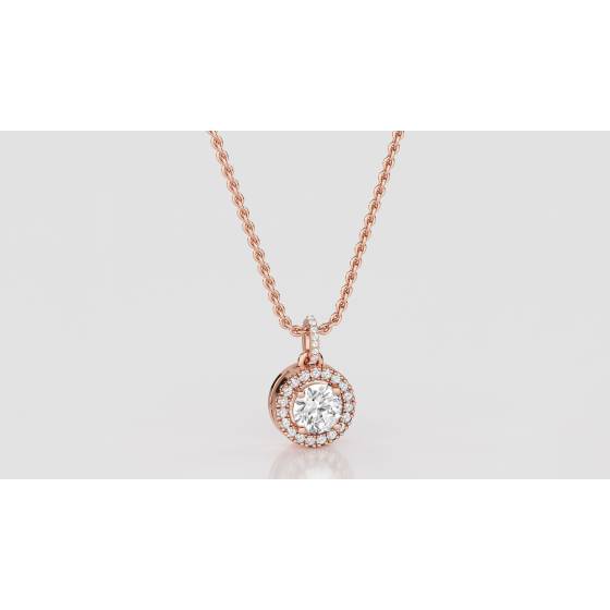 Pave Set Round Diamond Single Halo Pendant