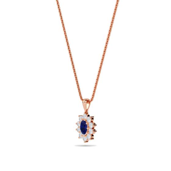 Oval Shaped Blue Sapphire and Diamond Pendant