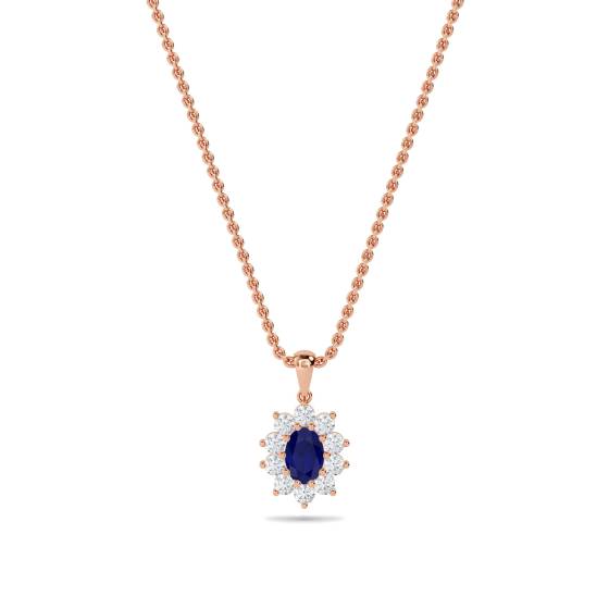 Oval Shaped Blue Sapphire and Diamond Pendant