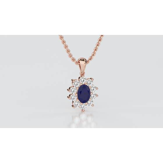 Oval Shaped Blue Sapphire and Diamond Pendant