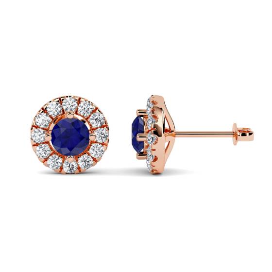Round Blue Sapphire and Diamond Cluster Earrings