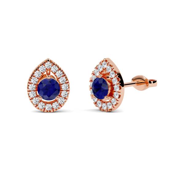 Round Blue Sapphire and Diamond Cluster Earrings