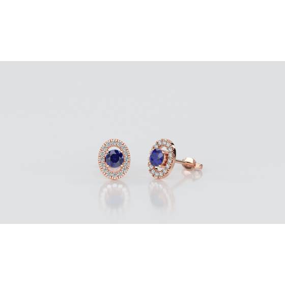 Round Blue Sapphire and Diamond Cluster Earrings