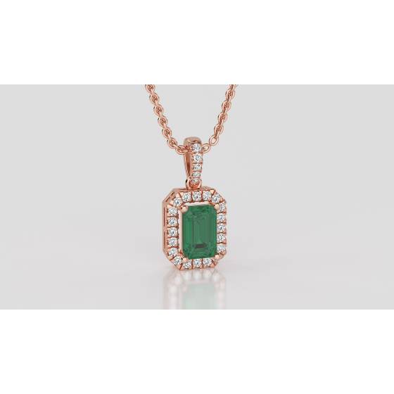 Green Emerald and Diamond Halo Pendant